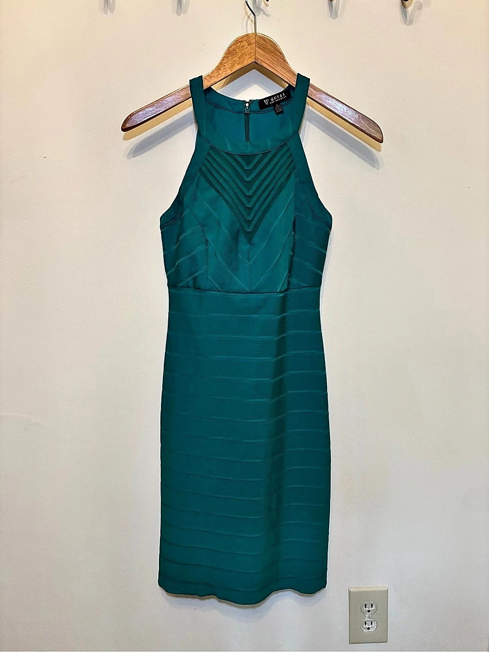 Guess Geometric Midi Bodycon Dress in Green Like New